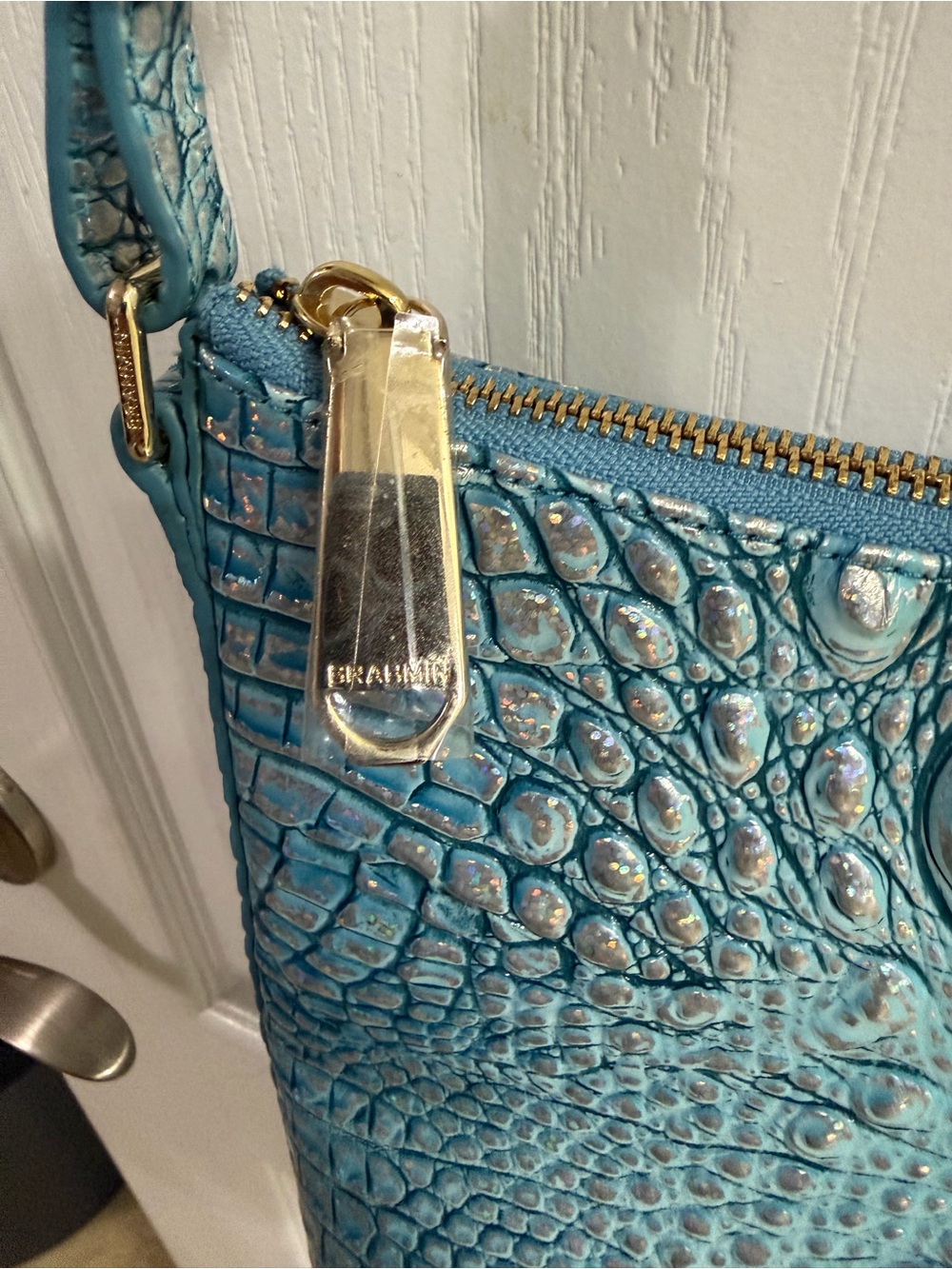 Brahmin Artic Blue Melbourne Croc-Embossed Leather Crossbody with Gold Hardware - Picture 4 of 15